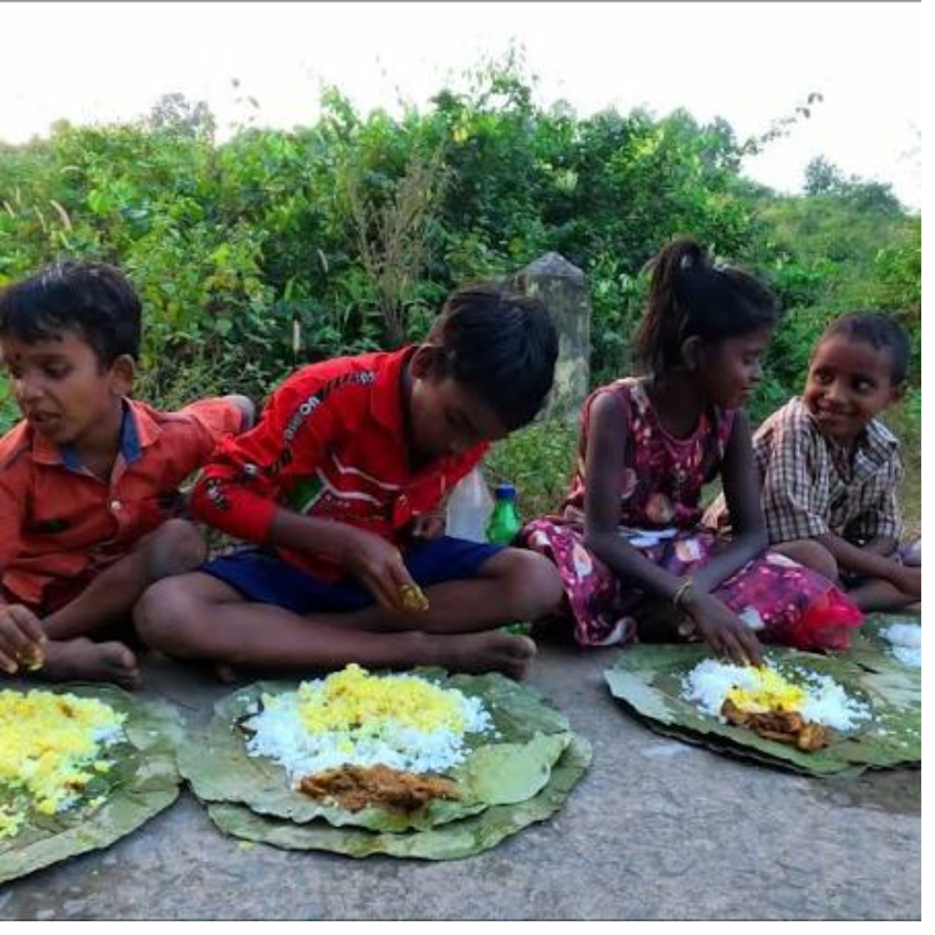 Children dining outdoors